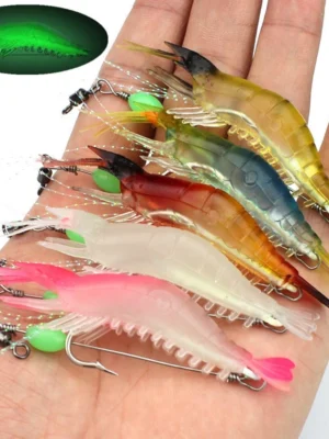 5pcs set 9cm 5 2g Luminous Shrimp Lure Soft Fishing Bait 5 Colors Mixed Artificial Baits with Fishing Hooks and Beads W5