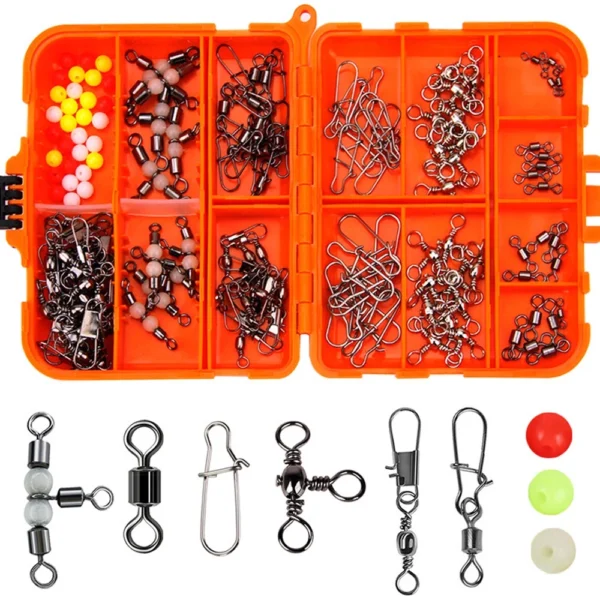 3ab0852345527b99a9e8fff90988015e.webp 141Pcs set Rock Sea Fishing Lure Accessories Fishing Connectors Swivels Set Pin Bearing Rolling Swivel Snap Fishhook Lur