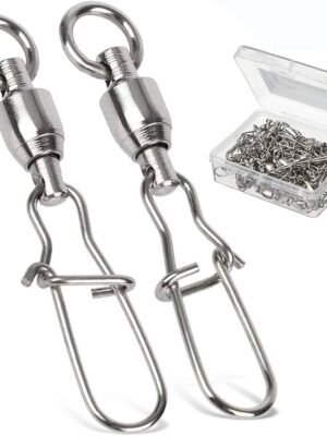 2 Stainless Steel Fishing Connector Pin Bearing Rolling Swivel Snap P Fishing Tackle Accessories with box