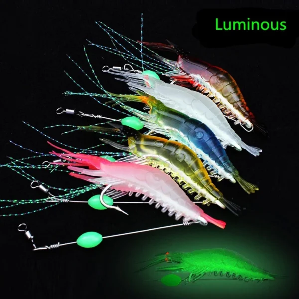 724f60b1e42c71c99069c6bc66412173.webp 5pcs set 9cm 5 2g Luminous Shrimp Lure Soft Fishing Bait 5 Colors Mixed Artificial Baits with Fishing Hooks and Beads W5