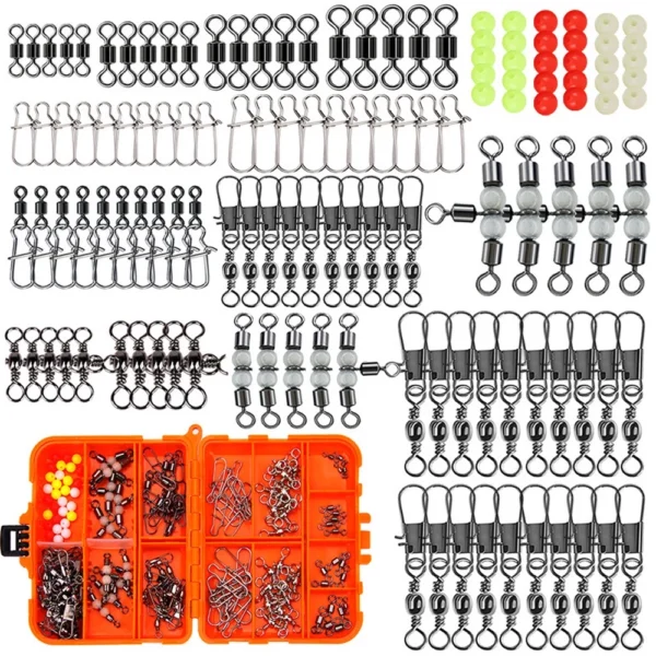 b8ecec68654e85b72f9440b7410a0ab6.webp 141Pcs set Rock Sea Fishing Lure Accessories Fishing Connectors Swivels Set Pin Bearing Rolling Swivel Snap Fishhook Lur