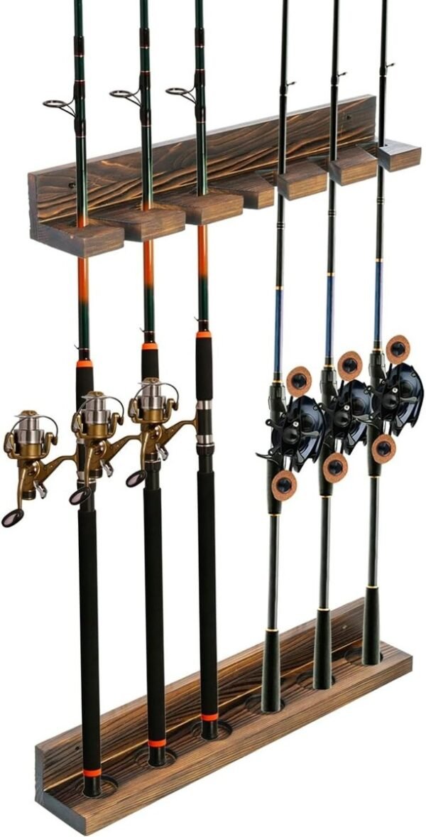 6 Slots Fishing Rod Holder Vertical Wall Mount Display Pole Storage Rack Durable Stand